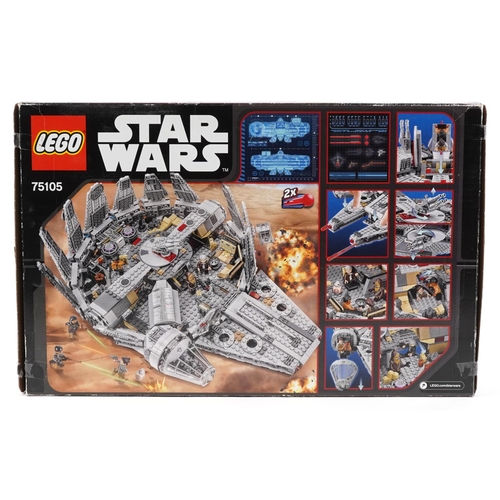 596 - A Star Wars Lego Millennium Falcon space vehicle with figures numbered 75105, with box.