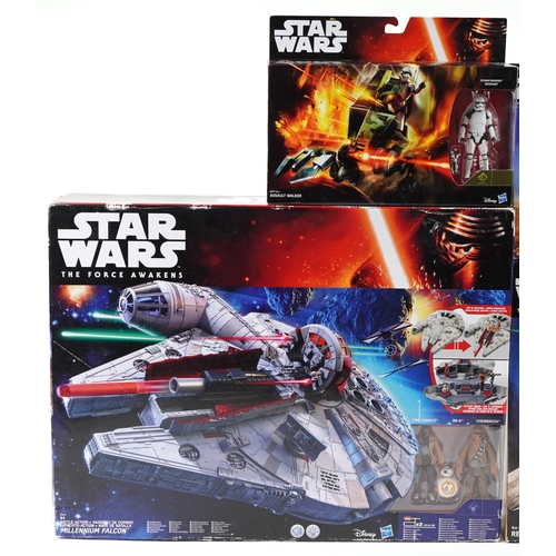 600 - Four as new Star Wars The Force Awakens collectables comprising Rey's Speeder, Assault Walker, Resis... 