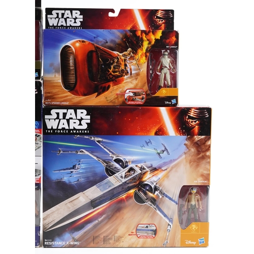 600 - Four as new Star Wars The Force Awakens collectables comprising Rey's Speeder, Assault Walker, Resis... 