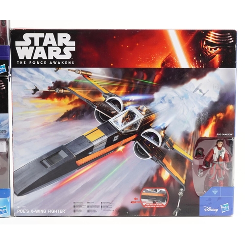 599 - Five as new Star Wars The Force Awakens collectables comprising a Desert Land Speeder, First Order S... 