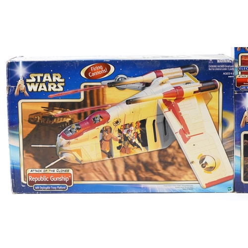 649 - Three Star Wars Attack of the Clones collectables comprising Republic Gunship with Deployable Troop ... 