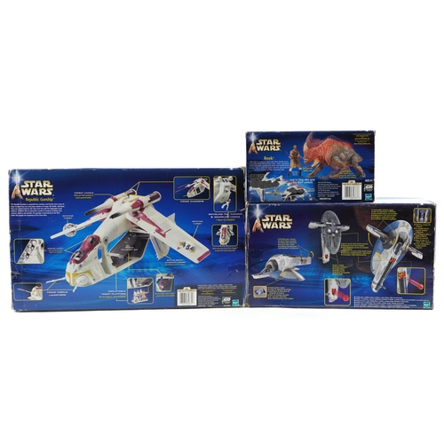 649 - Three Star Wars Attack of the Clones collectables comprising Republic Gunship with Deployable Troop ... 