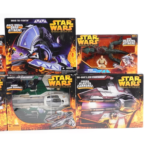 601 - Six Star Wars Revenge of the Sith collectables comprising Boga with Obi-Wan Kenobi, AT-RT with AT-RT... 