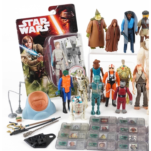 650 - A collection of vintage and later Star Wars action figures and accessories including R2-D2, Yoda, Ja... 