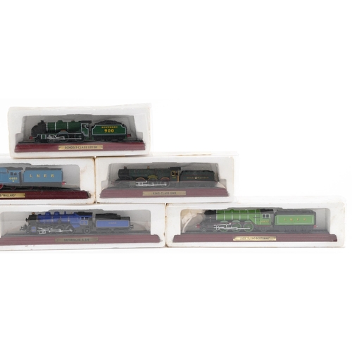 508 - A group of six diecast models of locomotives and tenders, each mounted on a wooden plinth base, each... 