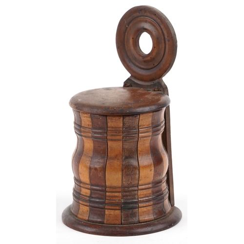 1364 - A 19th century mahogany and walnut wall mounted tobacco jar, 25cm high.