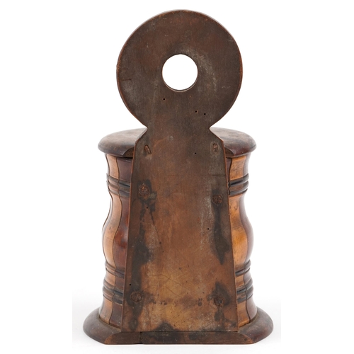 1364 - A 19th century mahogany and walnut wall mounted tobacco jar, 25cm high.