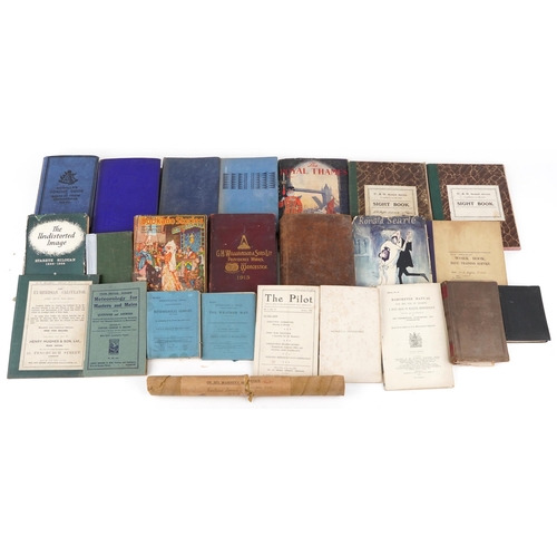 742 - A mixed group of various books and notepads including Nicholls's Concise Guide to Board of Trade Exa... 