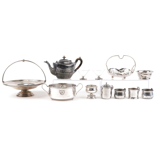 1198 - A group of Victorian and later silver plate including a Victorian demi fluted teapot and fruit baske... 