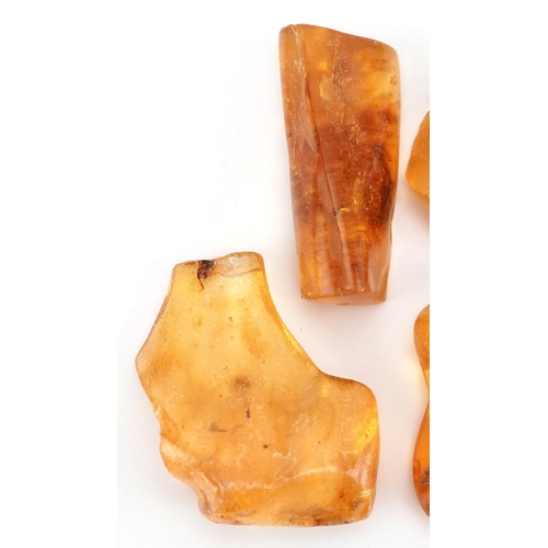 1274 - A group of six rough cut translucent amber shards, the largest 5cm in length