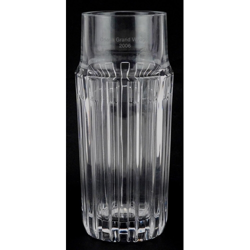 409 - A Tiffany & Co large clear glass vase made for the Oriana Grand Voyage 2006, 21cm high.