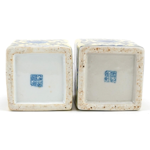 322 - A pair of Chinese famille jaune porcelain jars and covers, 20th century, of square section form, eac... 