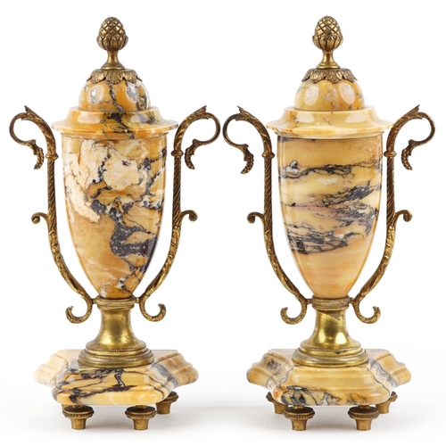 3 - A pair of early 20th century Neo-Classical Revival marble and gilt metal mounted garnitures, 31cm hi... 