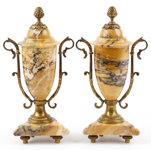 3 - A pair of early 20th century Neo-Classical Revival marble and gilt metal mounted garnitures, 31cm hi... 