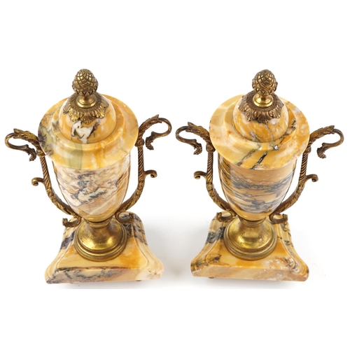 3 - A pair of early 20th century Neo-Classical Revival marble and gilt metal mounted garnitures, 31cm hi... 