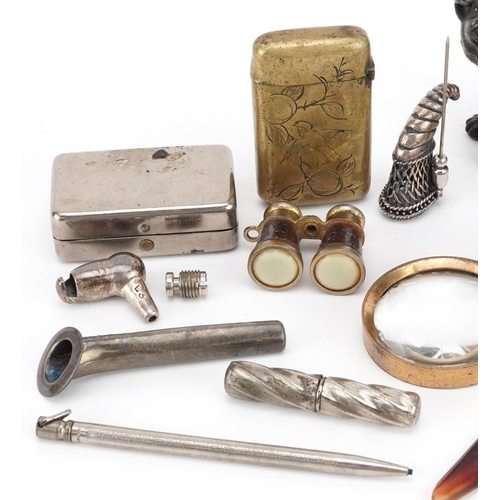 1181 - A small group of collector's items including a tortoiseshell magnifying glass, a brass vesta case, p... 