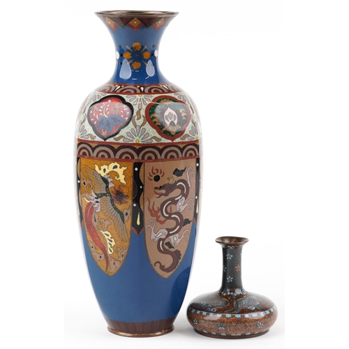 100 - A Japanese cloisonné vase, 20th century, decorated with dragons, 36cm high, together with a Japanese... 