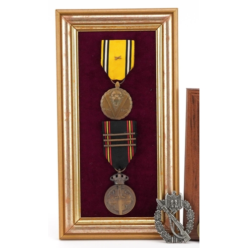 713 - Four German military interest medals and a cap badge.