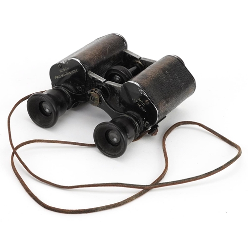 712 - A pair of Russian military interest World War I binoculars with leather case.