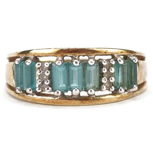 2143 - A 9ct gold aquamarine and diamond ring, size L, 3.0g.