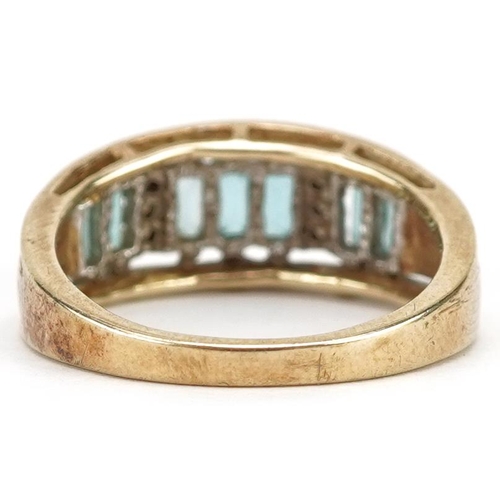 2143 - A 9ct gold aquamarine and diamond ring, size L, 3.0g.