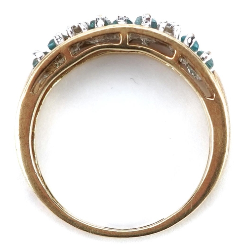 2143 - A 9ct gold aquamarine and diamond ring, size L, 3.0g.