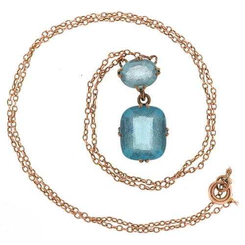 2147 - A 9ct gold blue paste necklace 40cm in length, 3.1g.