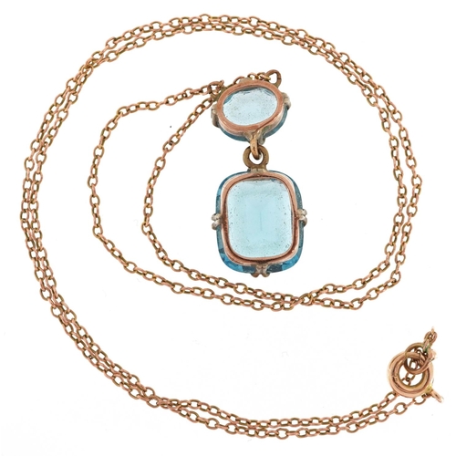 2147 - A 9ct gold blue paste necklace 40cm in length, 3.1g.