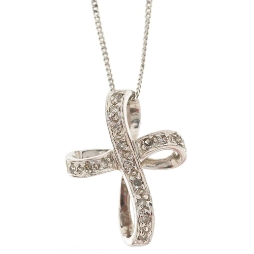 2205 - A 9ct white gold diamond pendant on a 9ct white gold necklace, 1.7cm high and 45cm in length, total ... 