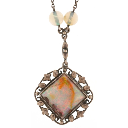 2161 - A vintage sterling silver and opal necklace, 40cm in length, 9.2g.