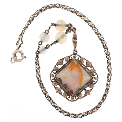 2161 - A vintage sterling silver and opal necklace, 40cm in length, 9.2g.