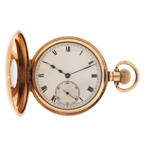 2018 - A gentlemen's gold plated half hunter top wind pocket watch having enamelled and subsidiary dials wi... 