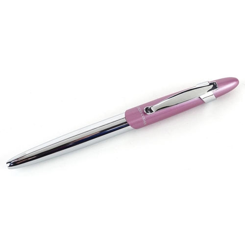 157 - A Louis Codan ballpoint pen finished in pink and chrome, 14cm in length, boxed.