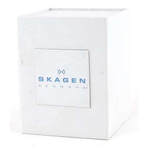 2572 - Five Skagen ladies wristwatches, some with mother of pearl dials.