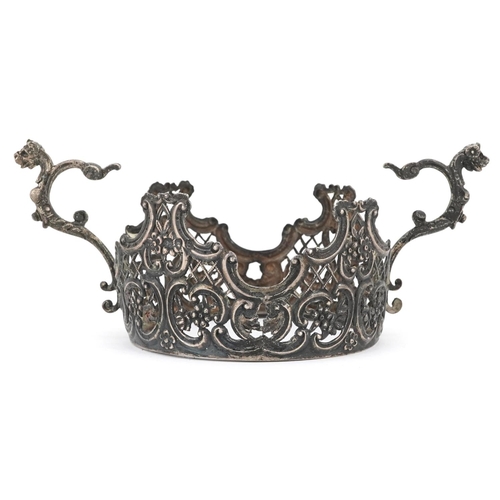 197 - William Comyns, a Victorian silver pierced and embossed bowl mount with dragon head handles, London ... 