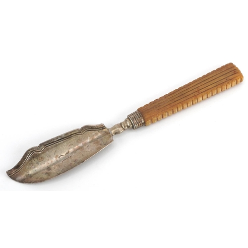 238 - Unite & Hilliard, a George IV silver fish knife with carved bone handle, Birmingham 1829, 18cm in le... 