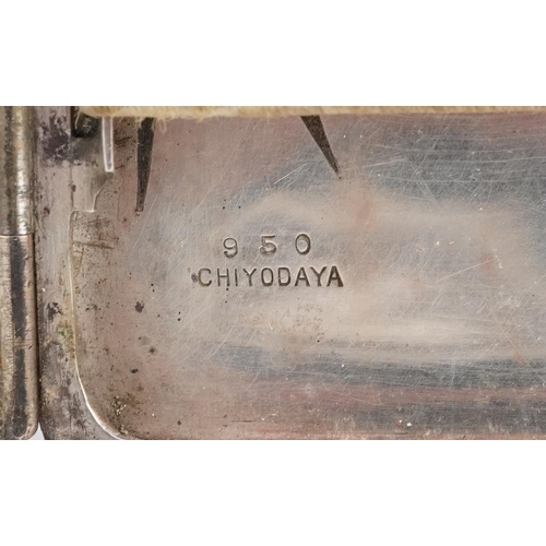 63 - A Japanese Chiyodaya 950 silver niello work cigarette case decorated with bamboo grove, 8.5cm in len... 