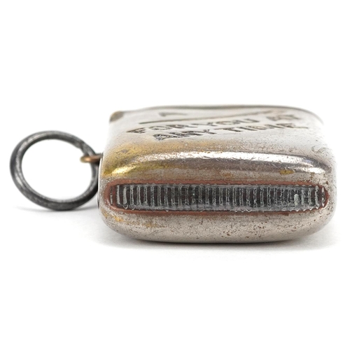 300 - A vintage silver plated brass vesta engraved A Match for You at Any Time, 5cm high.