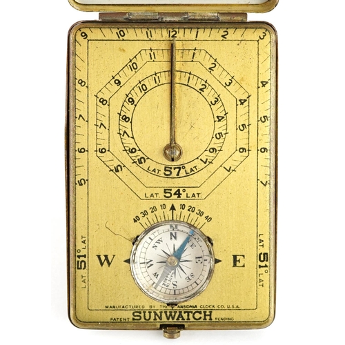 1337 - A vintage pocket travel Sunwatch by The Ansonia Clock Co. USA, 7.5cm in length.