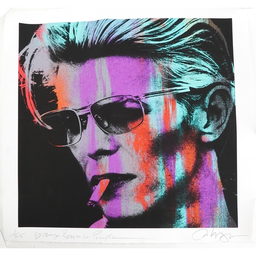 2609 - Anthony Freeman - Young Bowie in Purple, late 20th century screen print, signed and editioned 1/25, ... 