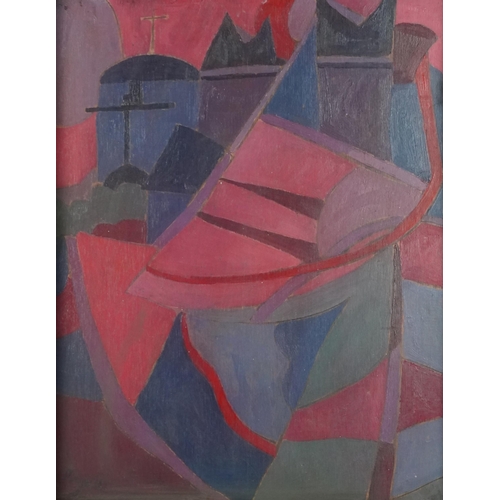 2646 - Abstract composition, mid 20th century continental school oil on board, indistinctly signed, framed,... 