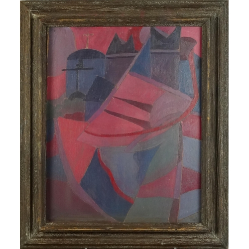 2646 - Abstract composition, mid 20th century continental school oil on board, indistinctly signed, framed,... 