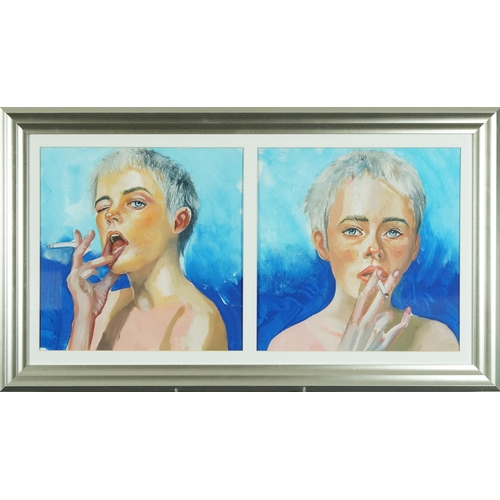 2596 - Clive Fredriksson - A pair of portrait studies, contemporary British school, oil on wove paper, fram... 