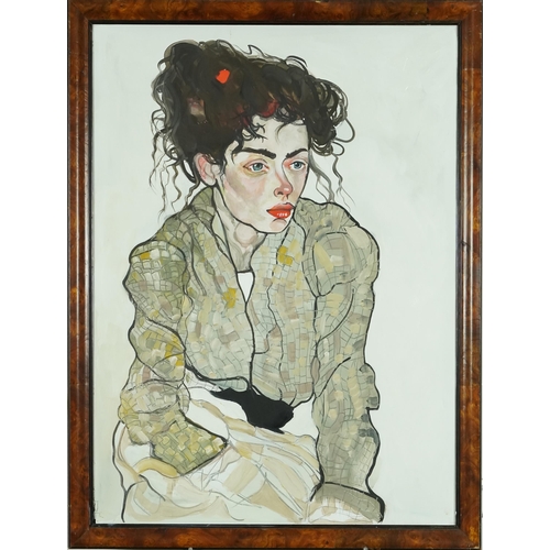 2655 - Clive Fredriksson - Half length portrait of a woman, contemporary British school oil on board, frame... 