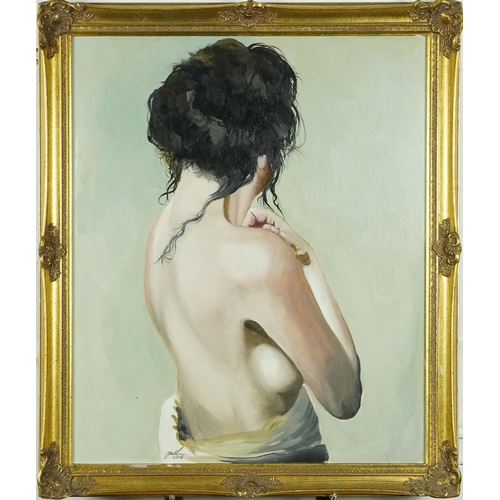 2649 - Clive Fredriksson - Half length portrait of a woman, contemporary British school oil on board, frame... 