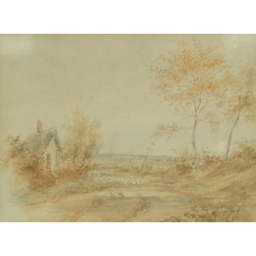 2635 - Thomas Churchyard (1798-1865) - Country scene with cottage and sheep, 19th century British school wa... 