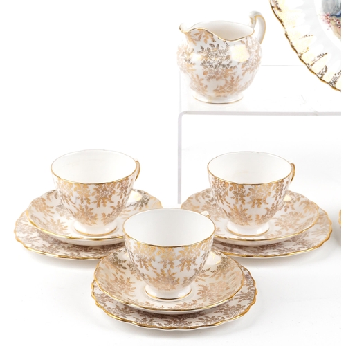 437 - A Royal Vale bone china part tea service with gilded decoration together with a similar hand painted... 