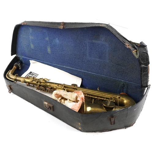 456 - A Universel, Savana small brass alto saxophone, Paris, model number 431, 64cm in length, with case.