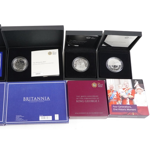 1494 - Five Royal Mint commemorative proof silver coins comprising The Christening of HRH Princess Charlott... 