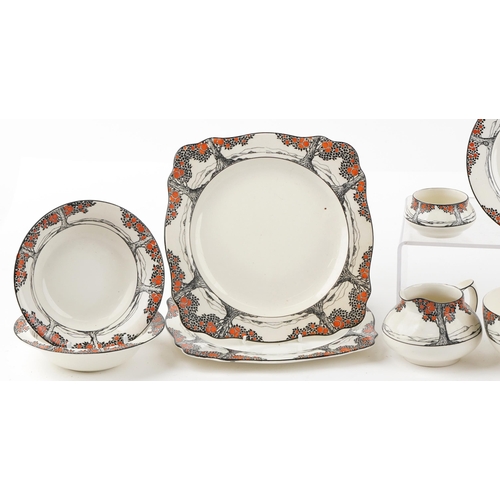 440 - A group of Art Deco Crown Ducal A1211 Orange Tree pattern teaware including bread plates, jugs and s... 